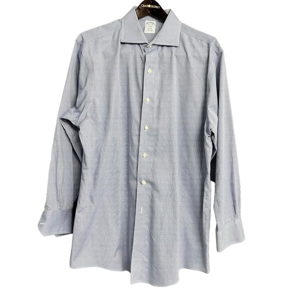 Brooks Brothers Other - Brooks Brothers Regent Blue Herringbone Non-Iron Cotton Dress Shirt Size 16.5